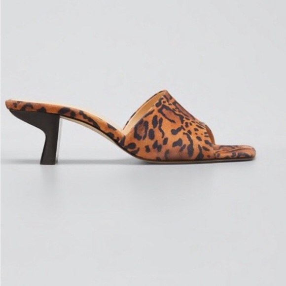 BY FAR Shoes - By FAR Lily Mule Leopard Animal Print Suede Square Toe Low Heel Slides Brown 8